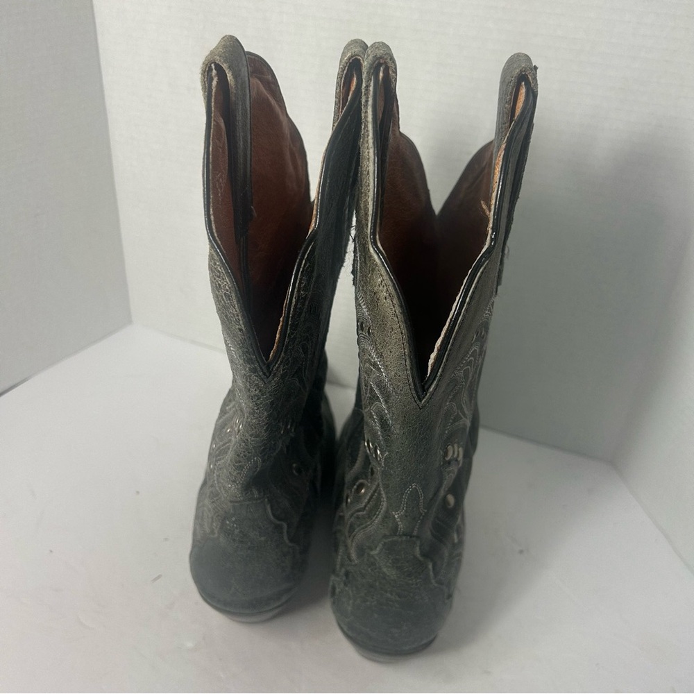 VTG Dan Post Western Country Cowgirl Women's Leather Studded Gray  Western Boots - Picture 5 of 8